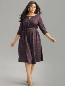 Glitter Keyhole Gathered Elastic Waist Dress -Bloomchic Shop 336990312 ii