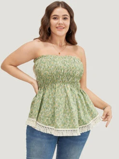 Ditsy Floral Frill Trim Tassels Hem Shirred Off Shoulder Blouse 18 Ditsy Floral Frill Trim Tassels Hem Shirred Off Shoulder Blouse -Bloomchic Shop 33719186 ww