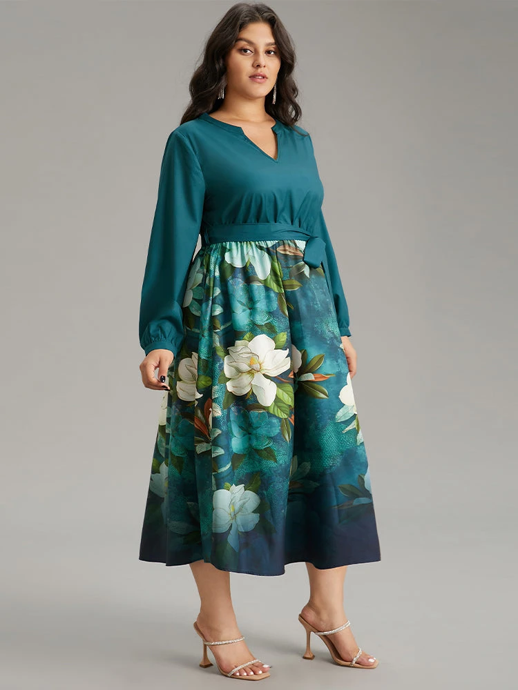 Floral Print Patchwork Bleted Pocket Dress 5 Floral Print Patchwork Bleted Pocket Dress - Image 3