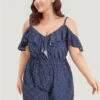 Polka Dot Ruffle Trim Tie Neck Cut Out Elastic Waist Jumpsuit -Bloomchic Shop 338336850 vg