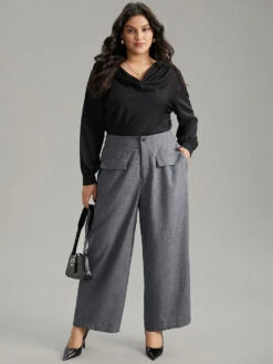 Textured Button Up Flap Detail Wide Leg Pants -Bloomchic Shop 33894561 jl