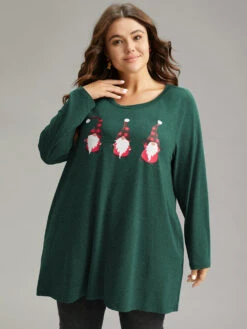 Santa Claus Print Long Sleeve T-shirt -Bloomchic Shop 338964309 bu 4537707c e72b 4594 8ba4 efd3b650c33a