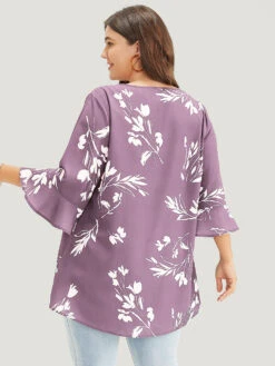 Floral Asymmetrical Hem Ruffle Trim Flounce Sleeve Blouse -Bloomchic Shop 33897061 gf 0fb04082 084c 419c 8095 4b0a6a75bfc0