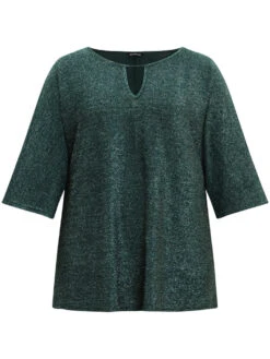 Glitter Keyhole Batwing Sleeve Blouse -Bloomchic Shop 339520862 vx