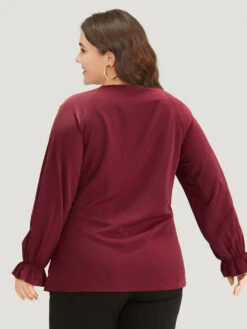 Anti-Wrinkle Twist Front Keyhole Ties Blouse -Bloomchic Shop 339601284 ud