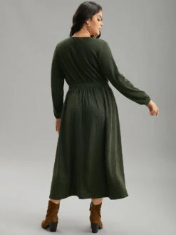 Plain Plisse Elastic Cuffs Midi Dress -Bloomchic Shop 339617584 an