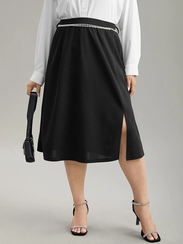 Plain Pearl Beaded Detail Split Side Skirt 3 Plain Pearl Beaded Detail Split Side Skirt