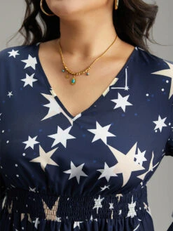 Star Geometric Shirred Pocket Dress -Bloomchic Shop 340474671 oi