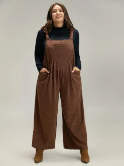 Solid Pocket Pleated Adjustable Straps Jumpsuit -Bloomchic Shop 34141672 av