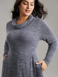 Plain Funnel Neck Heather Arc Hem Dress -Bloomchic Shop 341614563 li