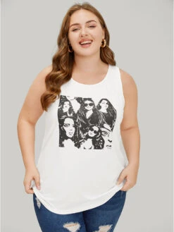 Figure Print Sleeveless Tank Top -Bloomchic Shop 341825855 jv