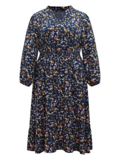 Ditsy Floral Notched Shirred Pocket Elastic Waist Dress -Bloomchic Shop 341878329 hh e4b98940 8dfa 43a3 9f4f 4d1012def711