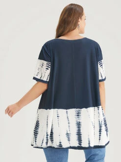 Tie Dye Patchwork Round Neck Pocket T-shirt -Bloomchic Shop 341917365 ec