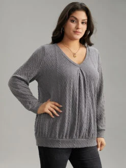 Plain Geometric Textured Plicated Detail Sweatshirt -Bloomchic Shop 342152324 vn d88b6a6e 56a2 415f aa25 c1c2e6c185a9