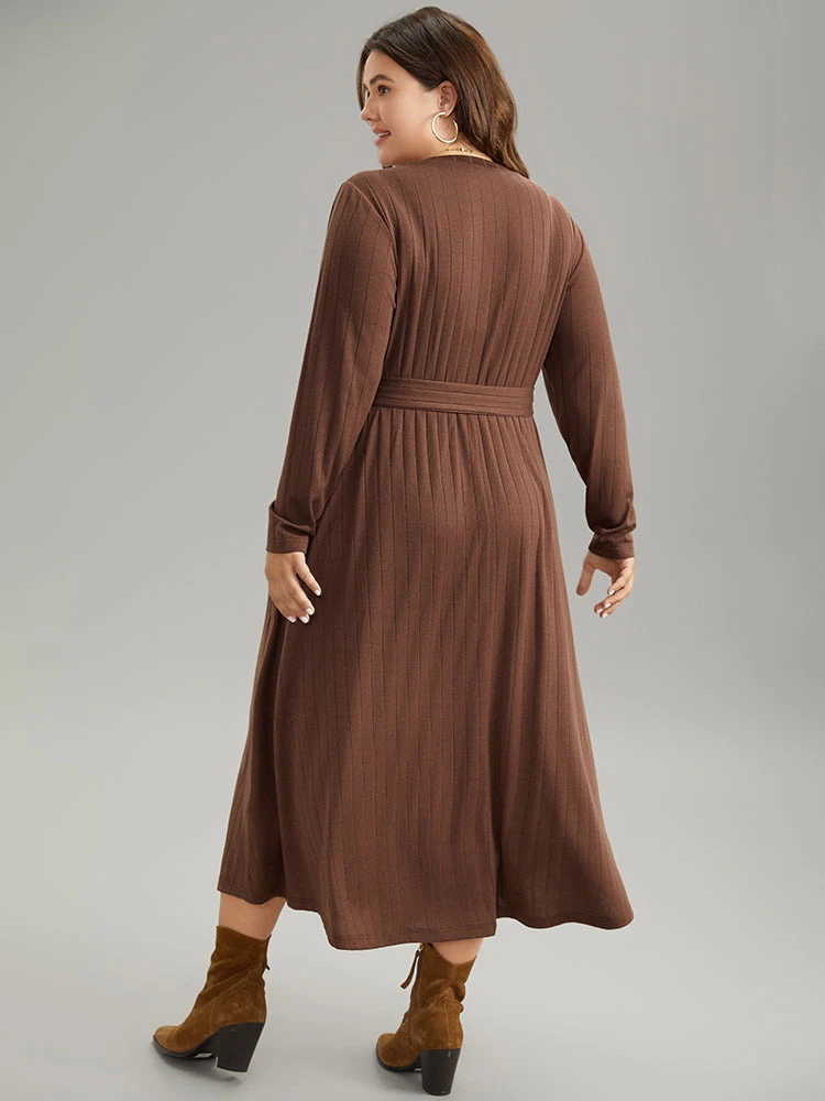Plain Rib Knit Belted Pocket Dress 5 Plain Rib Knit Belted Pocket Dress - Image 3