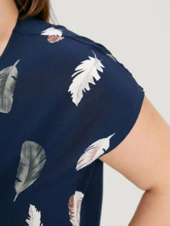 Feather Print Keyhole Batwing Sleeve Bodysuit -Bloomchic Shop 343205760 hw