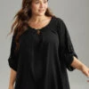 Anti-Wrinkle Buckle Detail Keyhole Tab Sleeve Blouse -Bloomchic Shop 343271922 hq