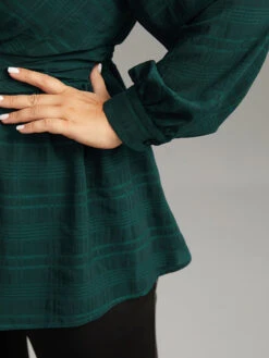 Plaid Wrap Ruched Lantern Sleeve Blouse -Bloomchic Shop 343412338 xu 6534b61b 3a83 4d98 882c 475b096583e1