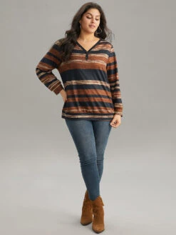 Colour Striped Button Up Sweatshirt -Bloomchic Shop 343625111 fk