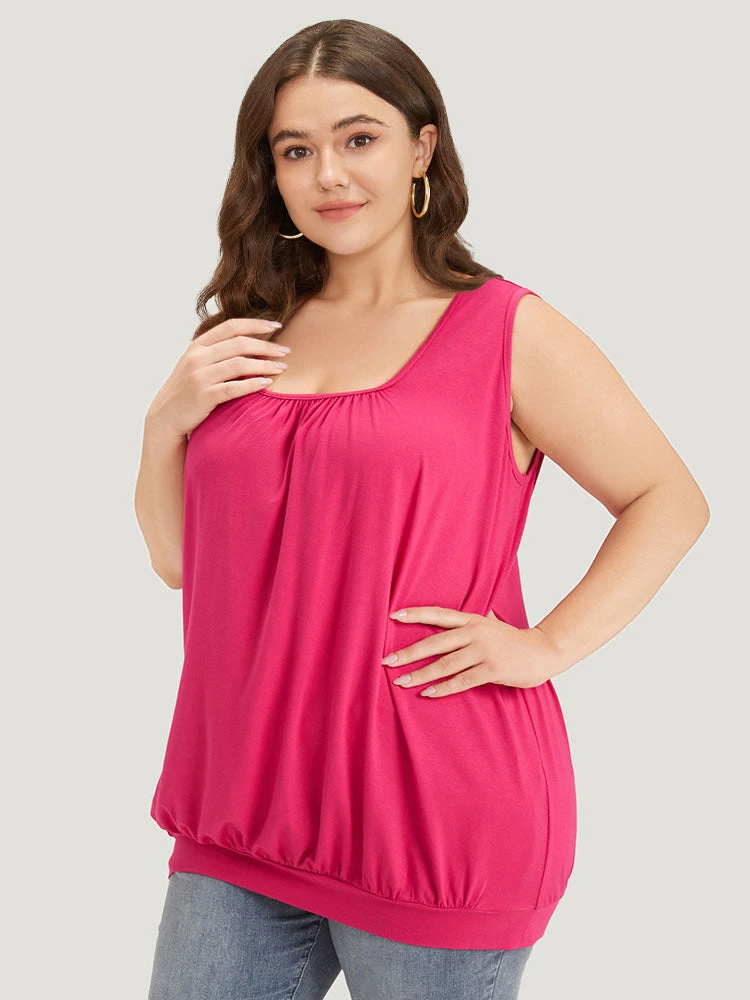 Solid Plicated Detail Square Neck Tank Top 5 Solid Plicated Detail Square Neck Tank Top - Image 3