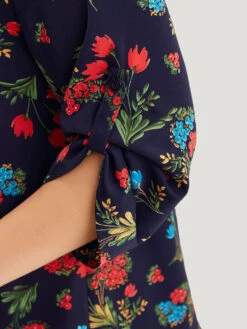 Floral Print Notched Tab Sleeve Blouse -Bloomchic Shop 346185053 cd