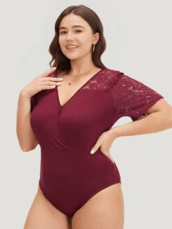 Plain Crochet Lace Mesh Surplice Neck Bodysuit 12 Plain Crochet Lace Mesh Surplice Neck Bodysuit -Bloomchic Shop 346988706 la