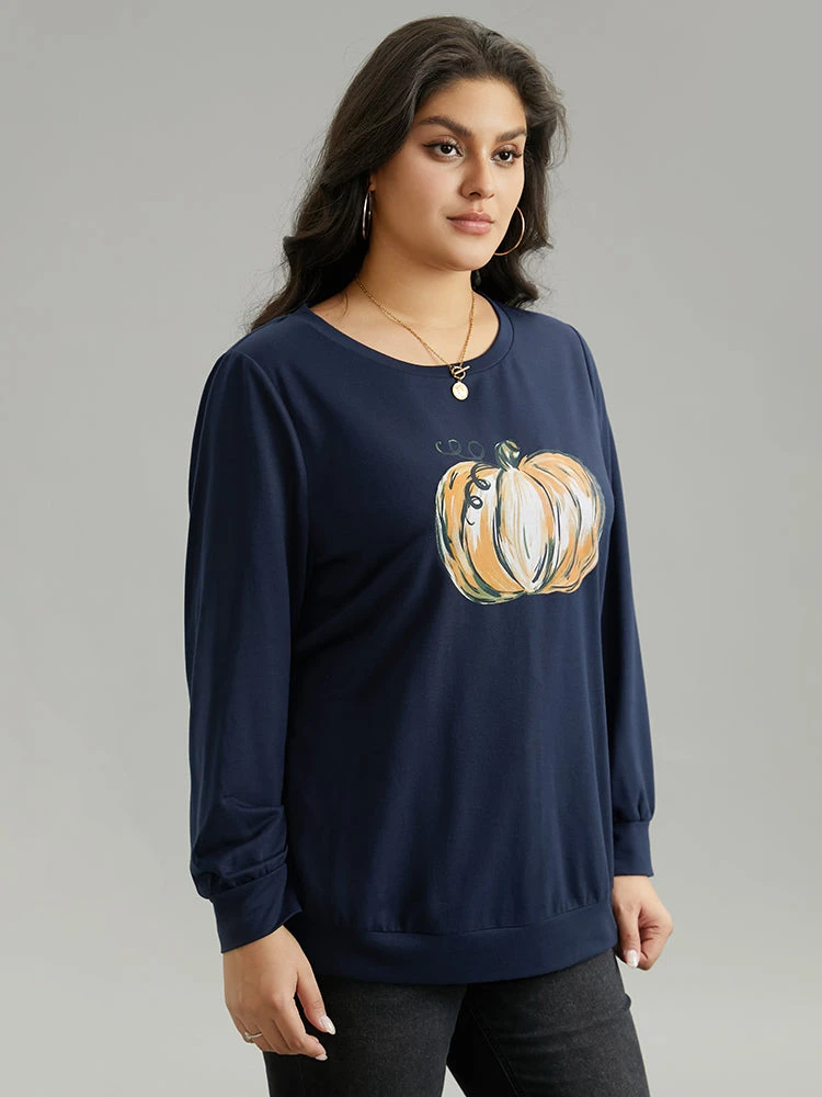 Round Neck Pumpkin Print Sweatshirt 6 Round Neck Pumpkin Print Sweatshirt - Image 4