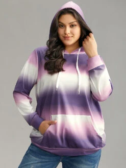 Ombre Striped Kangaroo Pocket Hooded Sweatshirt -Bloomchic Shop 347975711 ow