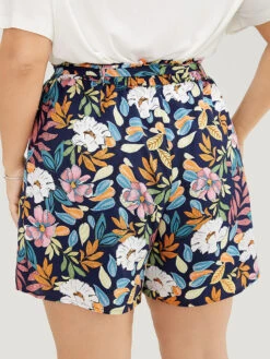 Tropical Print Paperbag Waist Pocket Belt Shorts 17 Tropical Print Paperbag Waist Pocket Belt Shorts -Bloomchic Shop 348484855 pb