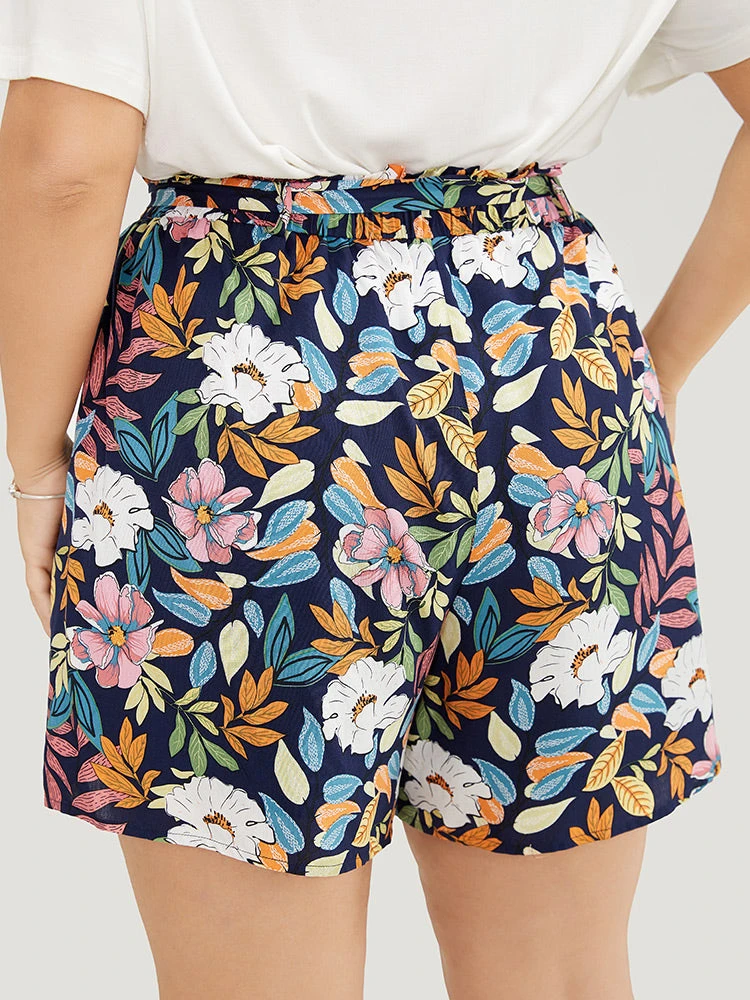Tropical Print Paperbag Waist Pocket Belt Shorts 8 Tropical Print Paperbag Waist Pocket Belt Shorts - Image 6