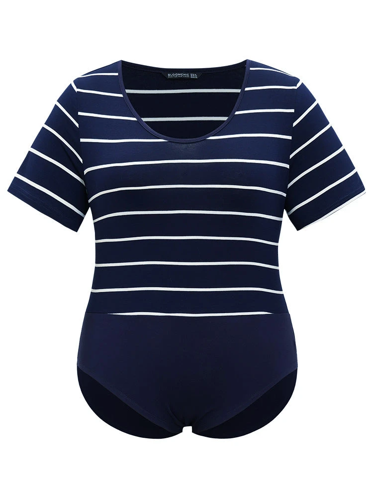 Striped Contrast Patchwork Crew Neck Bodysuit 15 Striped Contrast Patchwork Crew Neck Bodysuit - Image 13