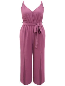 Plain Split Front Pocket Surplice Neck Belted Jumpsuit -Bloomchic Shop 349187589 jz 8c895d71 e037 4574 badd f6b4b2de33e1