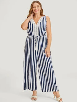 Striped Print Contrast Lace Pocket Knot Tassels Tank Jumpsuit 14 Striped Print Contrast Lace Pocket Knot Tassels Tank Jumpsuit -Bloomchic Shop 349401027 yx