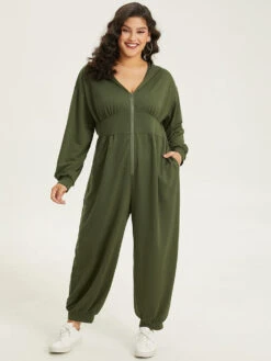 Solid Half Zip Hooded Gathered Jumpsuit -Bloomchic Shop 349467110 su ee47ef25 bdbb 4b3c aa4d 2e65eb3e1de4