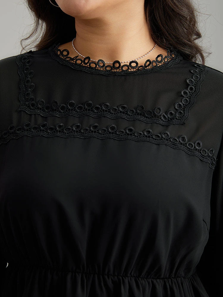 Plain Ruffles Elastic Waist Lace Patchwork Blouse 8 Plain Ruffles Elastic Waist Lace Patchwork Blouse - Image 6