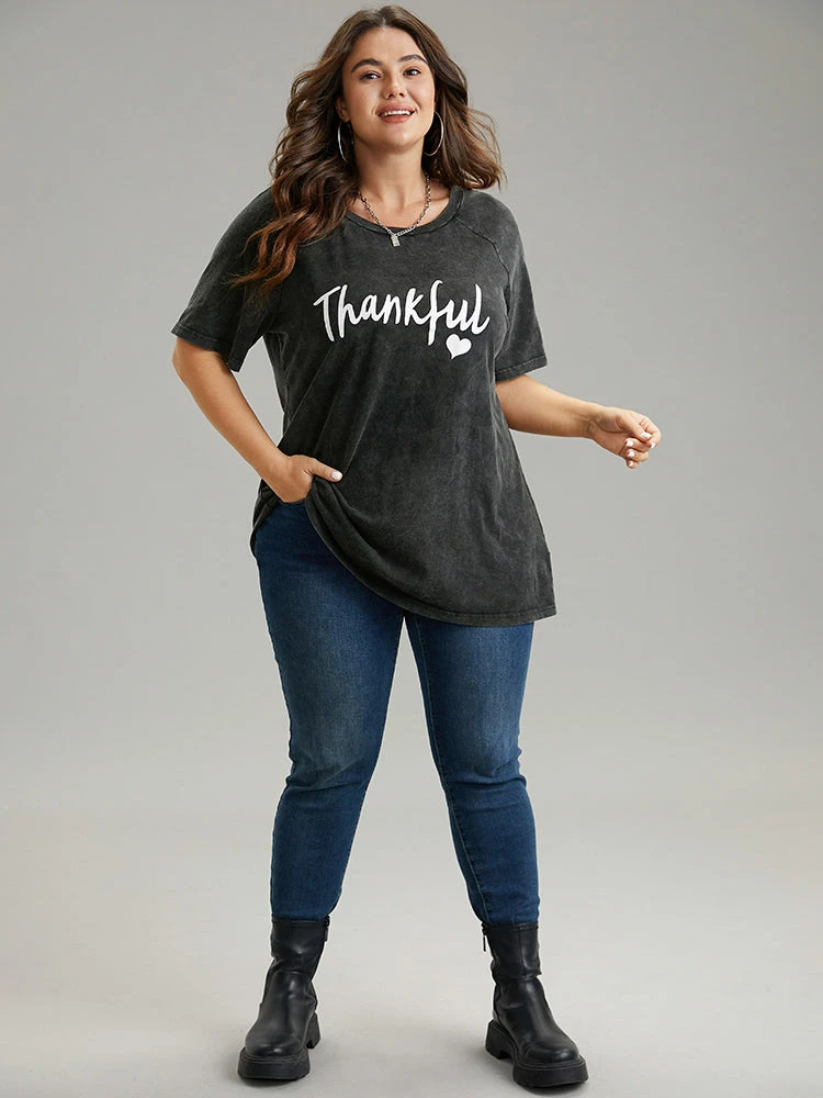 Vintage Letter Print Round Neck Raglan Sleeve T-shirt 6 Vintage Letter Print Round Neck Raglan Sleeve T-shirt - Image 4