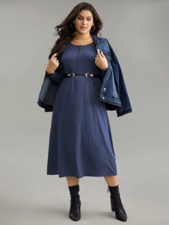 Solid Button Up Pocket Dress -Bloomchic Shop 351342660 oh 1820c1ec 0219 4216 bc00 6ef58565111e