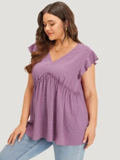 Polka Dot V Neck Ruffles Tassel Trim Tank Top -Bloomchic Shop 351372921 ft