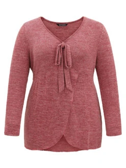 Solid Heather Bowknot Arc Hem Ties T-shirt -Bloomchic Shop 351395545 ns