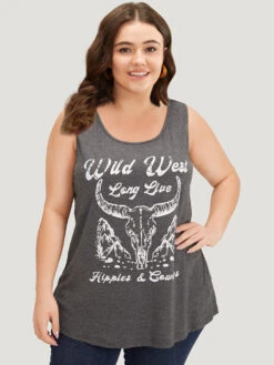 Western Country Graphic Crew Neck Tank Top -Bloomchic Shop 351625323 hl