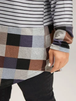 Plaid Striped Patchwork Arc HemT-shirt -Bloomchic Shop 352028540 zw