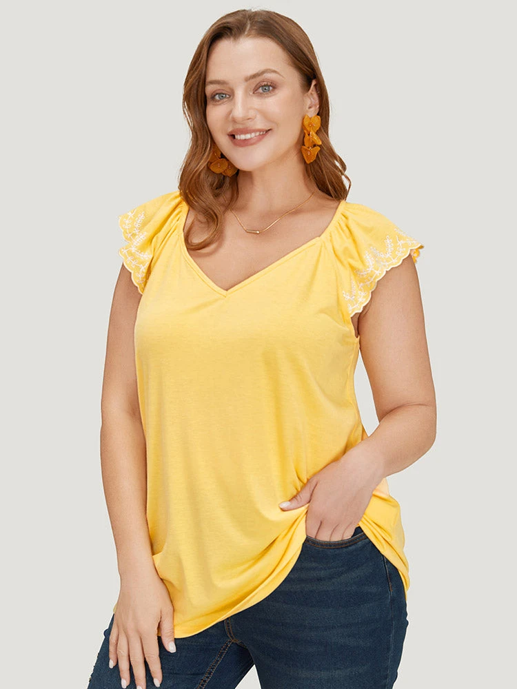 Plain Ruffles Cap Sleeve Embroidered Tank Top 5 Plain Ruffles Cap Sleeve Embroidered Tank Top - Image 3