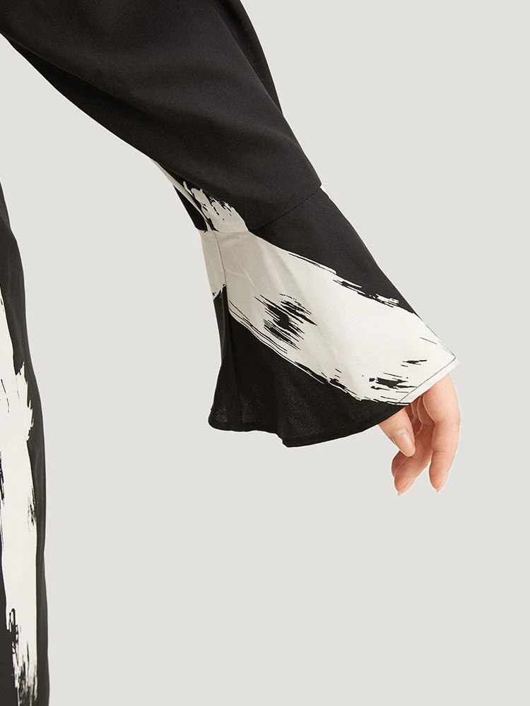 Brush Print Button Up Belted Bell Sleeve Jumpsuit 8 Brush Print Button Up Belted Bell Sleeve Jumpsuit - Image 6