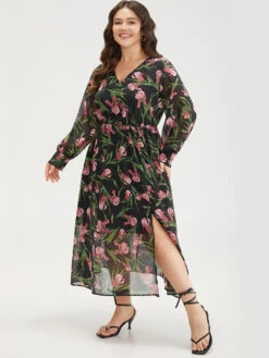 Floral Print Chiffon Split Side Elastic Waist Dress -Bloomchic Shop 352462923 sw 71dd6bff 2fd3 44fe 9a6a f49bec23bdef