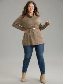 Solid Heather Turtleneck Knit T-shirt 11 Solid Heather Turtleneck Knit T-shirt -Bloomchic Shop 353003289 pv