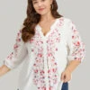 Floral Print Button Detail Notched Lantern Sleeve Blouse -Bloomchic Shop 353313033 hl
