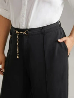 Static-Free Elastic Waist Chain Belted Pleated Pants -Bloomchic Shop 353769082 vf