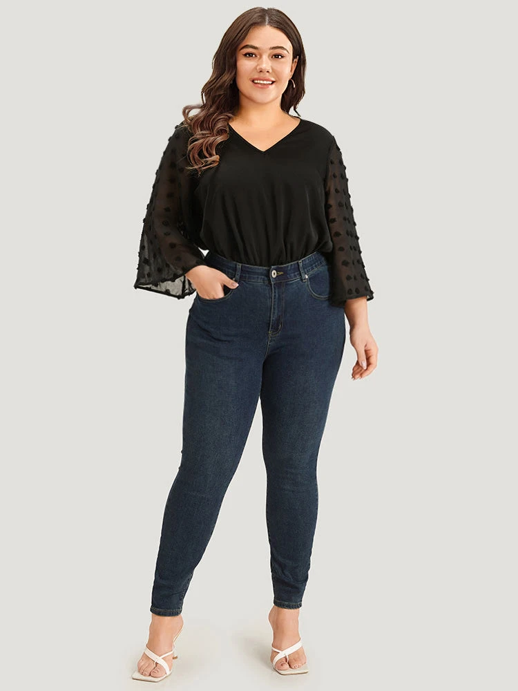 Polka Dot Patchwork Mesh Bell Sleeve Bodysuit 6 Polka Dot Patchwork Mesh Bell Sleeve Bodysuit - Image 4