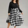 Plaid Patchwork Button Through Belted Dress 2 Plaid Patchwork Button Through Belted Dress -Bloomchic Shop 354174061 kk