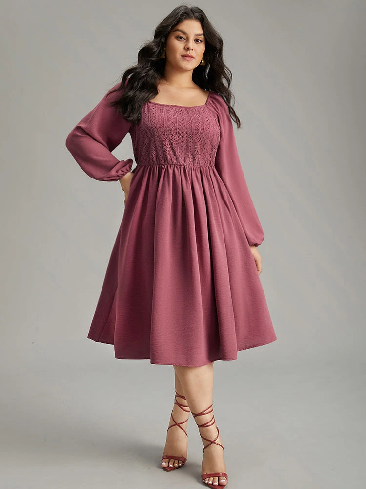 Crochet Lace Square Neck Elastic Cuffs Dress 4 Crochet Lace Square Neck Elastic Cuffs Dress - Image 2